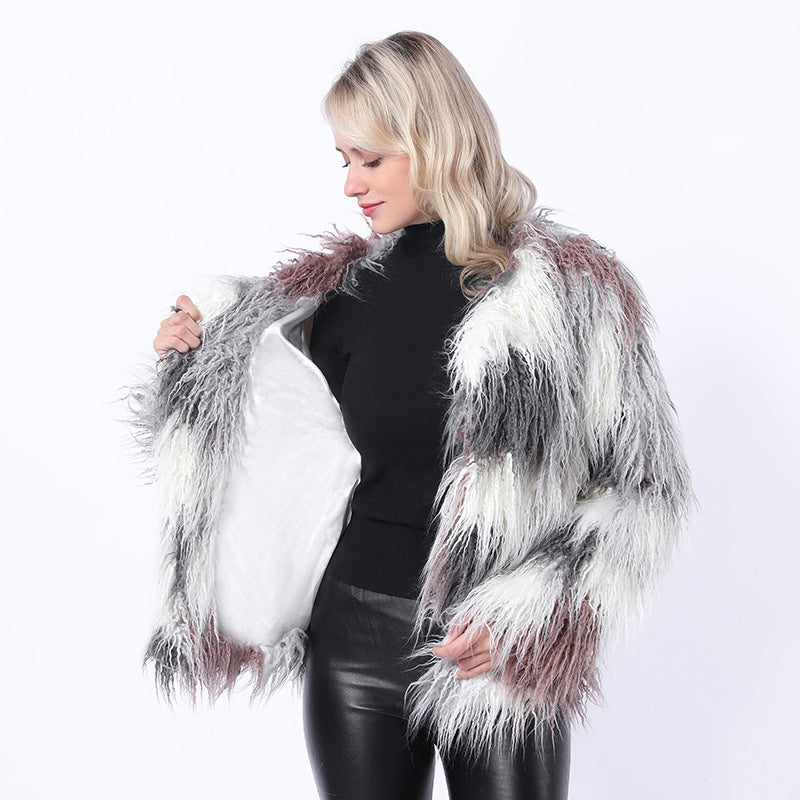 Damen Modische Kunstpelzjacke mit auffälligem Design R&B