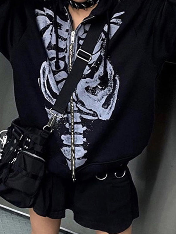 R&B | Schwarze Oversized Hoodie mit Skelettdruck