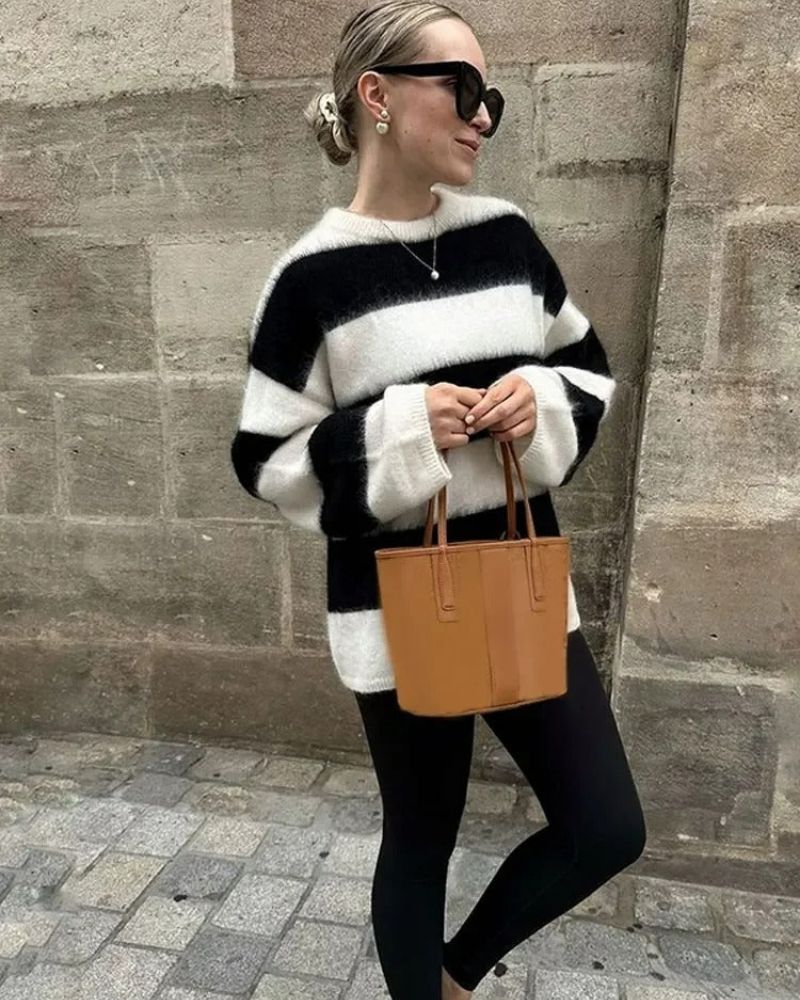 R&B | Blockstreifen Strick Lockerer Pullover