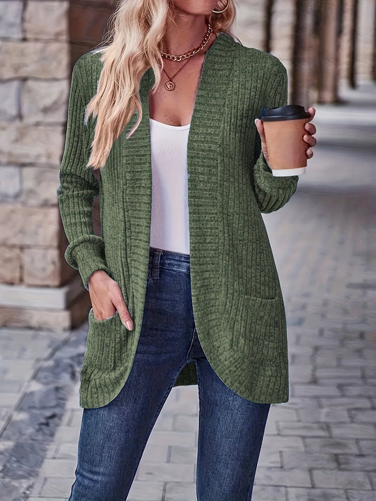 R&B | Damen Freizeit Strickfleeceweste Mit Langen Ärmeln