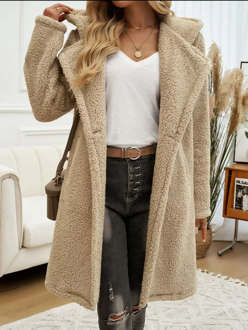 R&B | Verlängter Teddy Hoodie Fleece Stilvoll und Warm