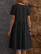 R&B | Lose Tasche einfarbig Rundhalsausschnitt Kleid