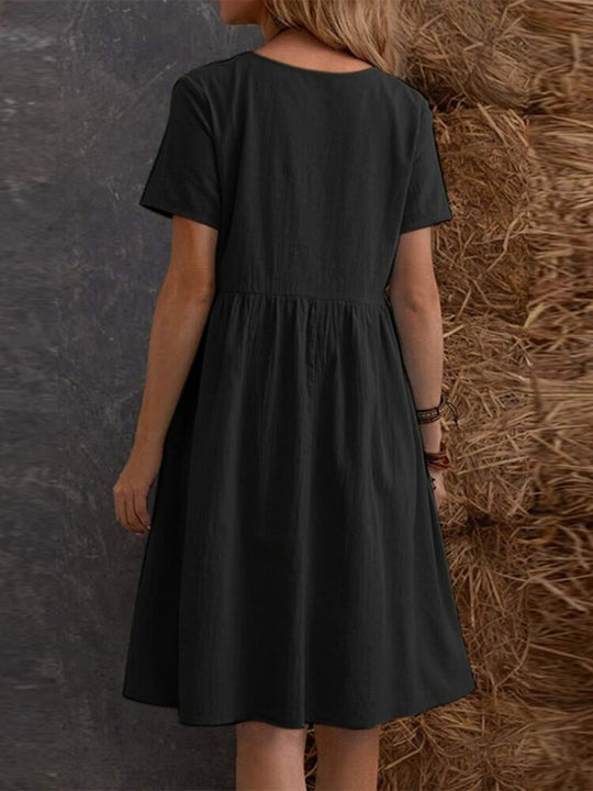 R&B | Lose Tasche einfarbig Rundhalsausschnitt Kleid