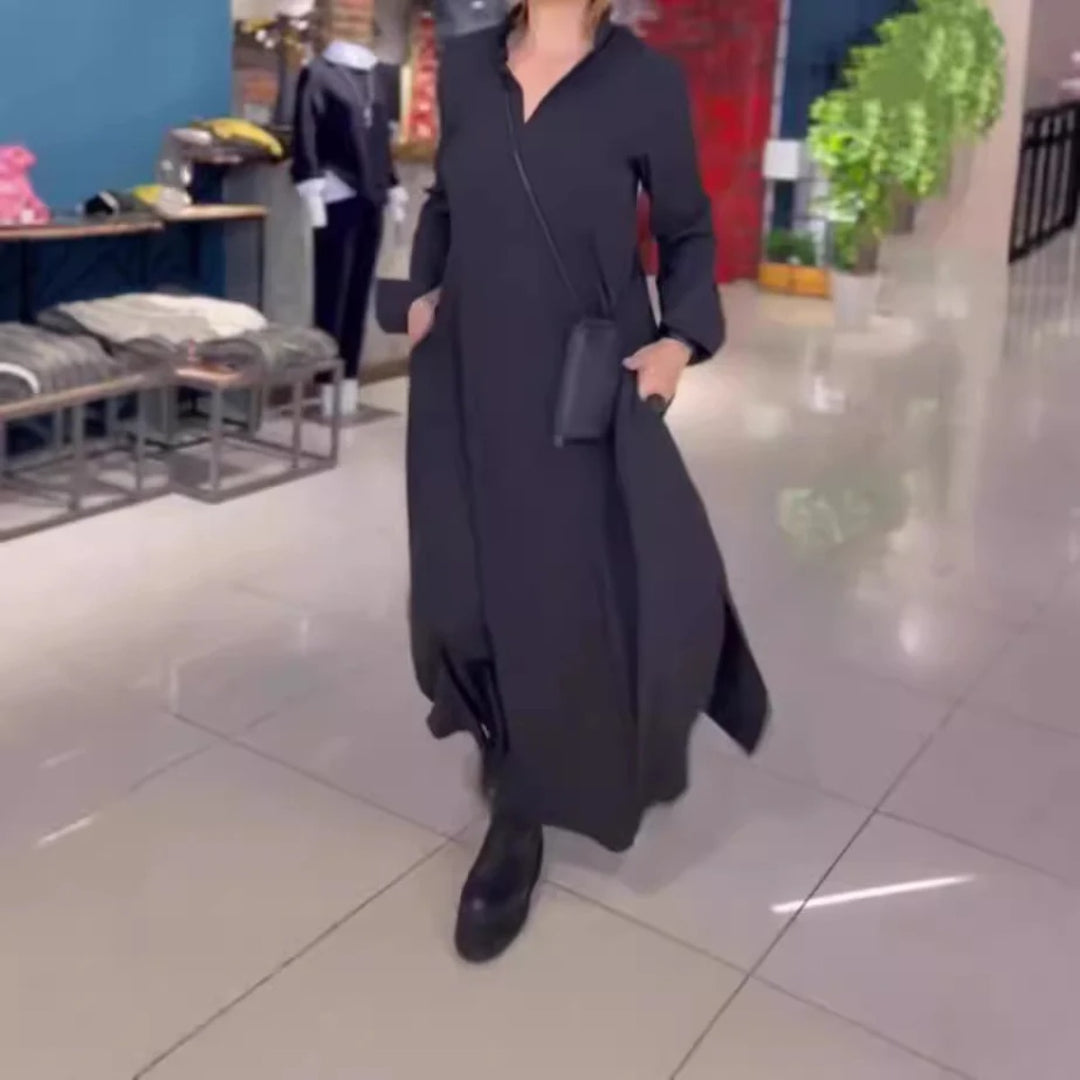 R&B | Langärmeliges Kleid mit V-Ausschnitt Damenbekleidung