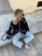 R&B | cardigan - Herbst Kontrastbesatz Knopf-Cardigan