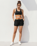 R&B | Schwarzes Colorblock Reißverschluss Rücken Sport Bikini-Oberteil mit Boyshort-Set