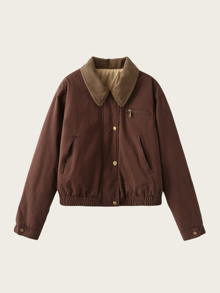 R&B | Casual Bomberjacke Cord Kragen Reißverschluss Oberbekleidung
