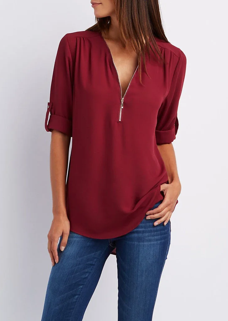 R&B | Chiffonbluse mit Reißverschluss
