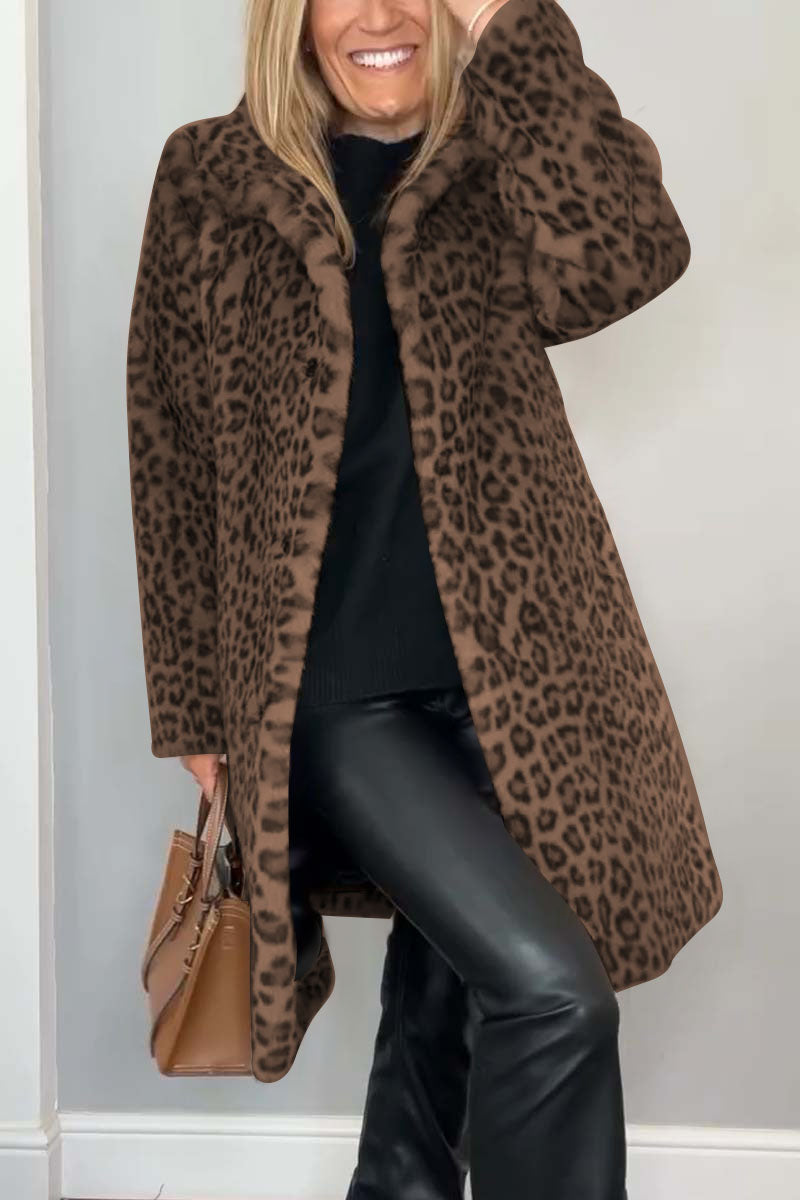 R&B | Damen S Winter Kunstpelz-Mantel Mit Leopardenmuster Revers | Ideal Für Den Winter