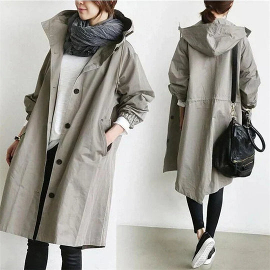 R&B | Trenchcoat mit Kapuze für Frauen Lang, Warm und Perfekt für Den Herbst