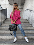 R&B | Locker Gestrickter Damenpullover mit Schulterfreies Design