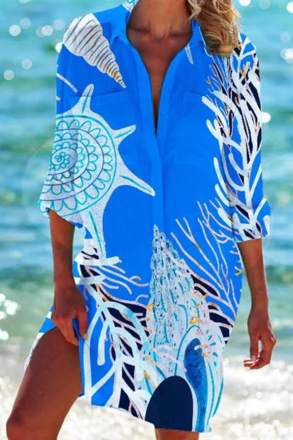 R&B - Lange Strandbluse mit Meeresmotiv