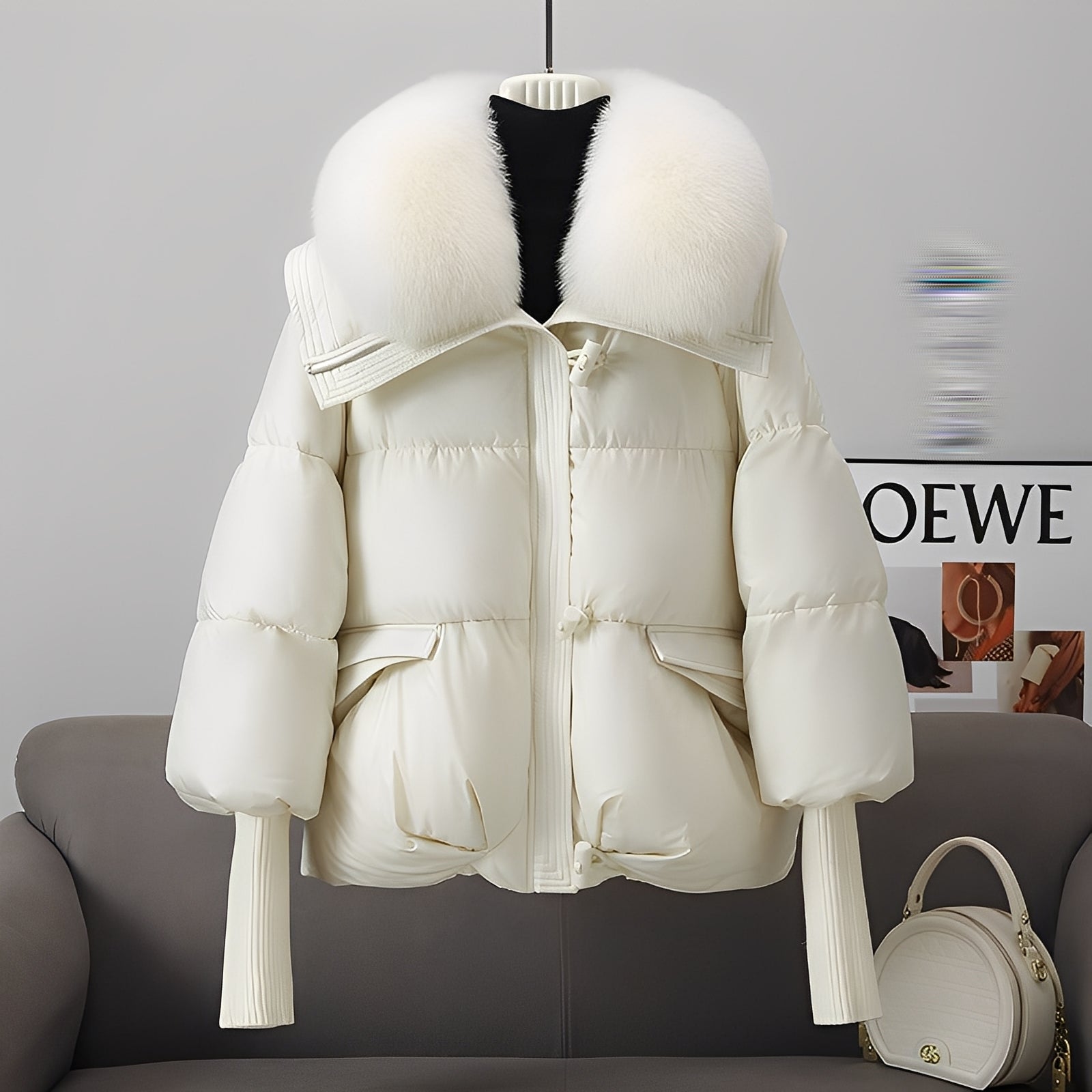 R&B | eleganter Windbreaker Daunenjacke mit Pelzkragen für Frauen