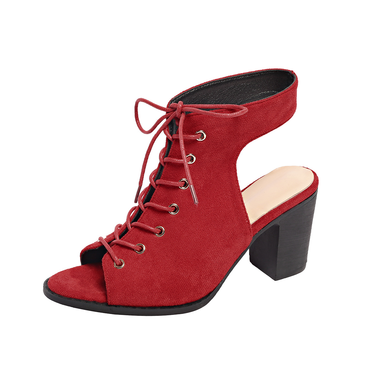 Schnür High Heel Sandalen mit Blockabsatz R&B