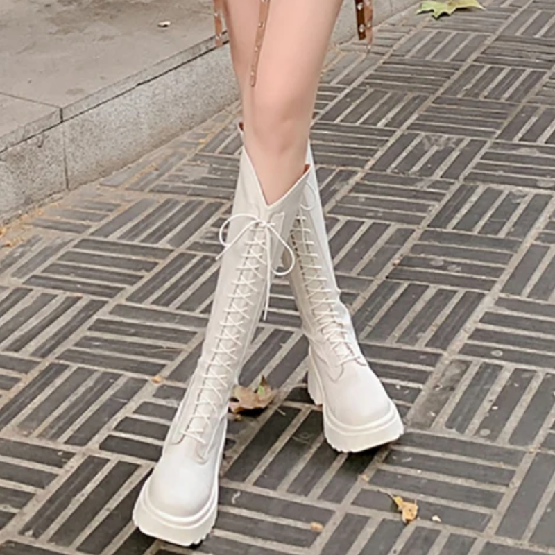 R&B | Hohe Stiefel Damenstiefel mit Schnürung und Robuster Ferse