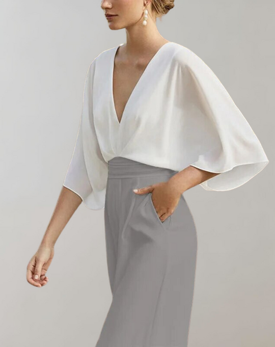 R&B Damen Jumpsuit mit V-Ausschnitt und weitem Bein