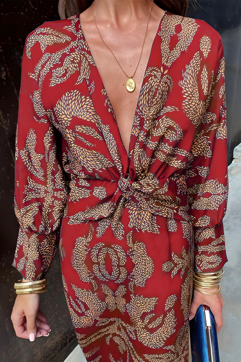 R&B | Knotendes V-Ausschnitt Maxikleid