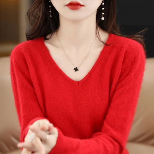 R&B | Pullover Damen V-ausschnitt Leichter und Weicher Strickpullover