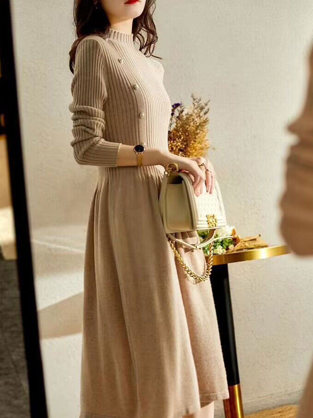 R&B | Kleid - Elegantes Rollkragen Strickkleid