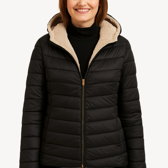 R&B | Damen Kapuzen-Puffermantel mit Sherpa-Futter