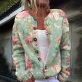 R&B | Stylische Strickjacke Ohne Kragen Mit Langen Ärmeln Und Blumendruck