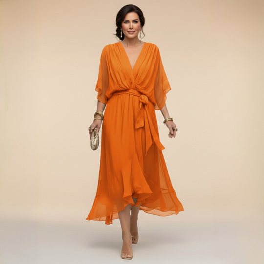 Damen Chiffonkleid V-Ausschnitt Elegant