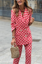 R&B | Rosiedress Geometrischer Druck Revers Doppelt Knopf Blazer und Flare-Hosen Set