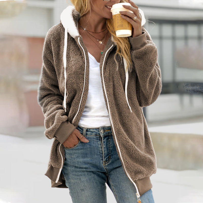R&B | Damen Winter Teddy Mantel Mit Kapuze