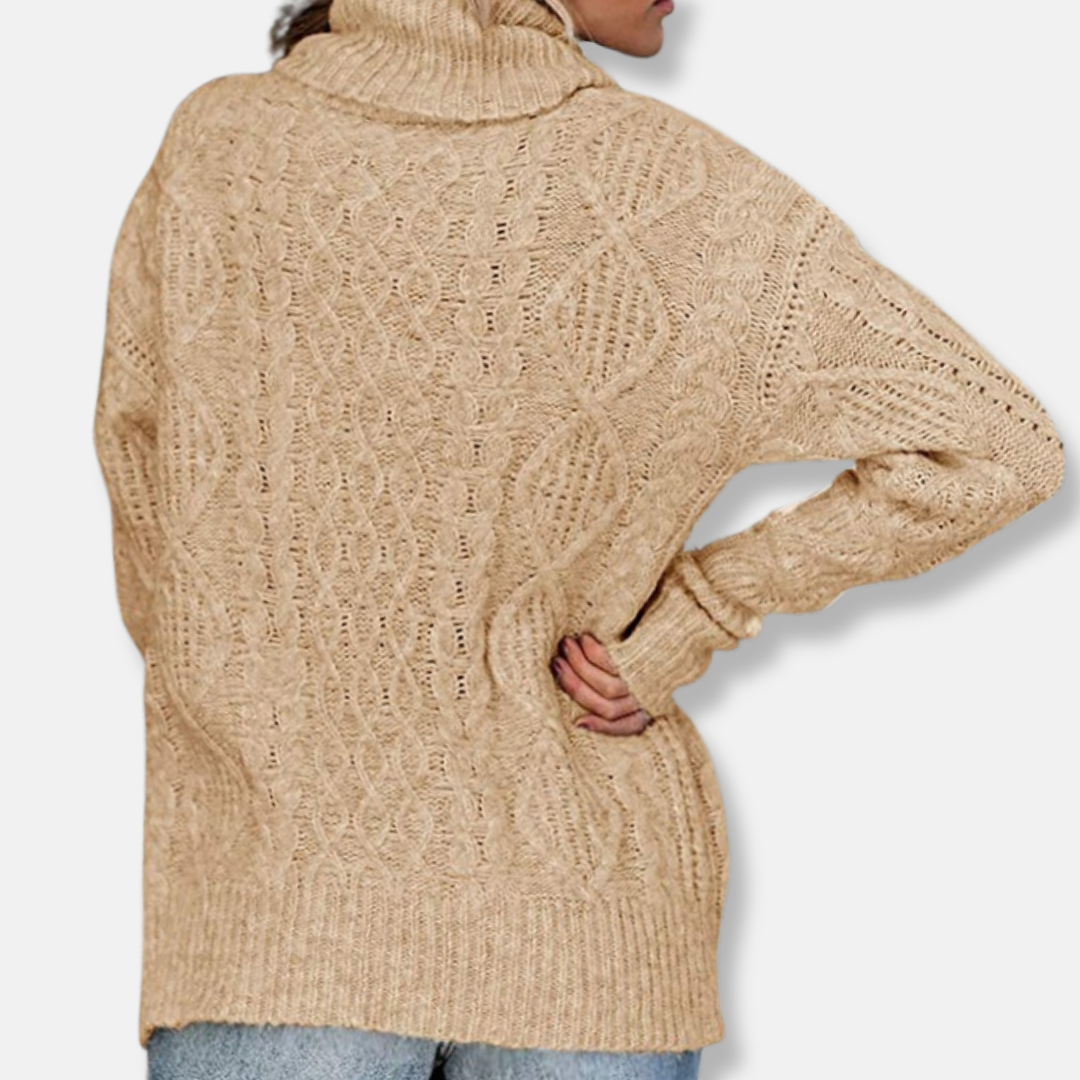 R&B | Rollkragenpullover Kabelstrick Tunika-Längenpullover