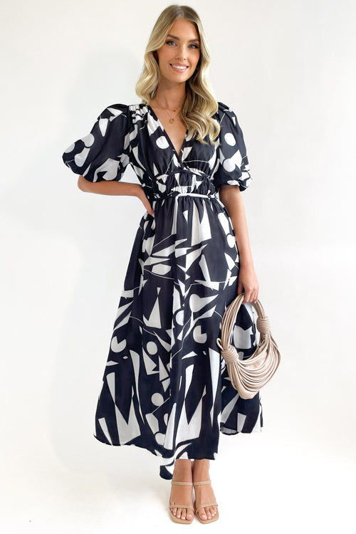 R&B | Real Love Print Puffärmel Maxi Kleid