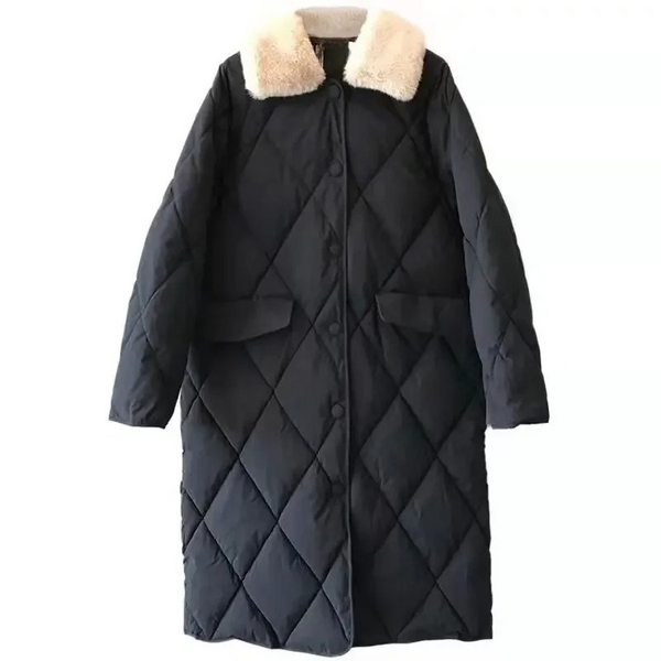R&B | Stylische Übergroße Steppjacke mit Pelzkragen und Knöpfen Ideal für Herbst/Winter