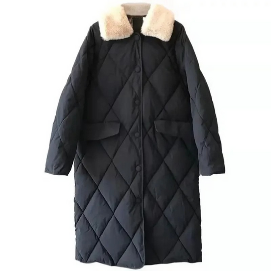 R&B | Stylische Übergroße Steppjacke mit Pelzkragen und Knöpfen Ideal für Herbst/Winter