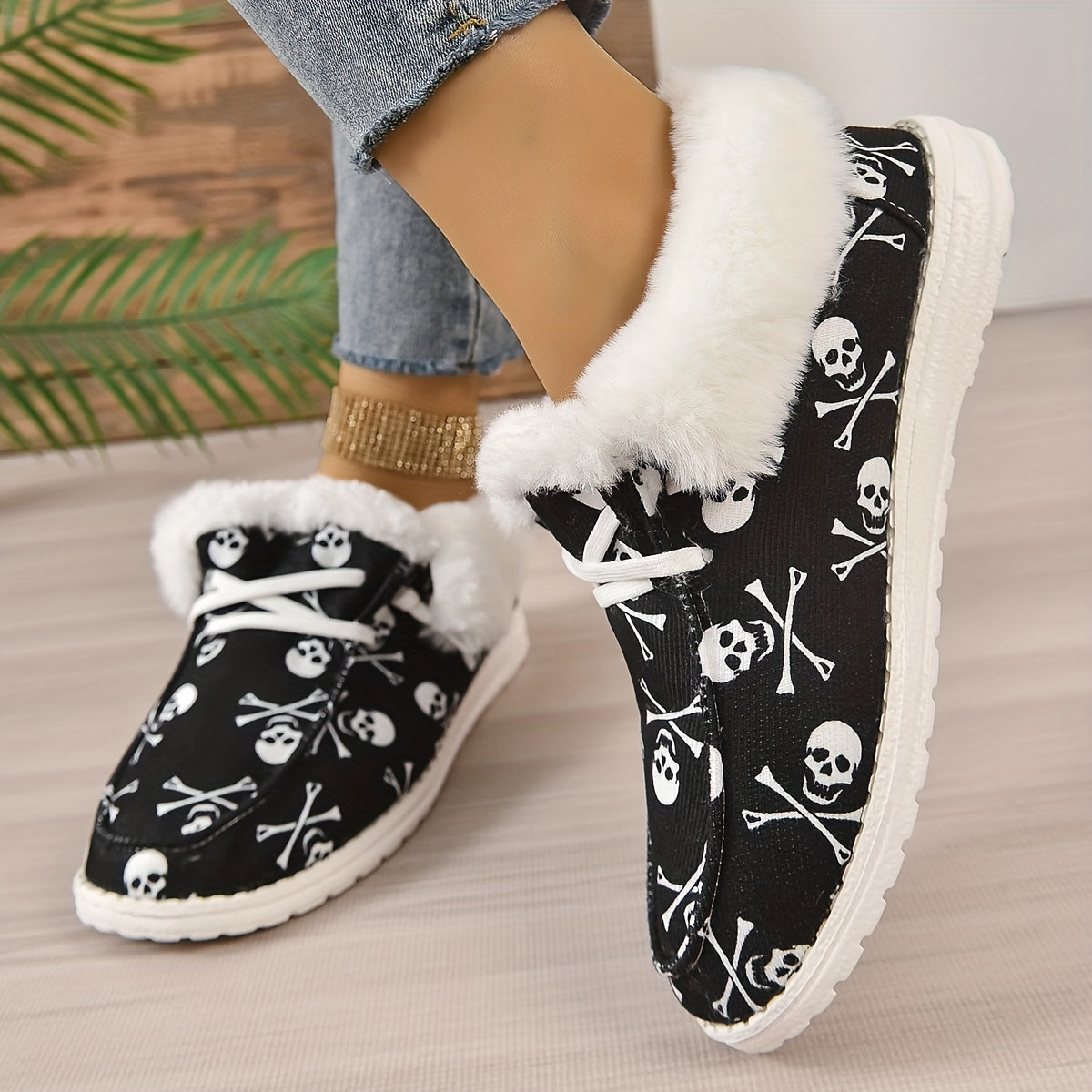Schnürschuhe Mit Totenkopfdruck Und Plüschfutter Mia R&B