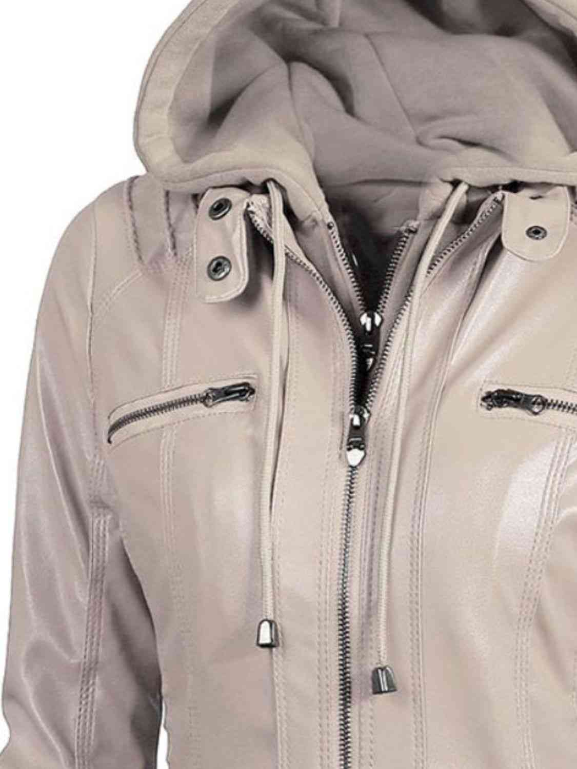 R&B | PU-Jacke mit Kapuze und durchgehendem Reißverschluss