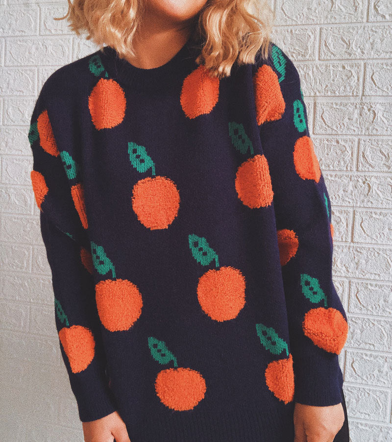R&B | Strickpullover mit Früchteprint Weich und Einzigartig Gemütliche Passform