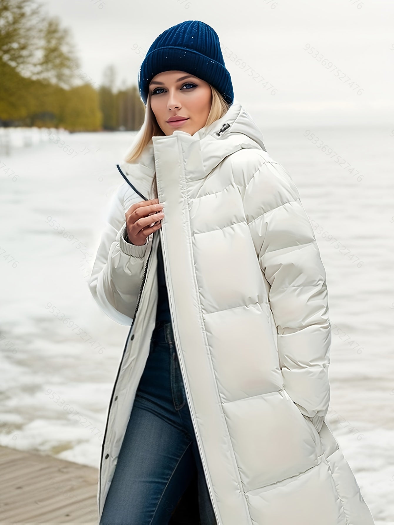 R&B | Stylischer Puffer langer Wintermantel mit Kapuze und Polsterung perfekt für Outdoor-Aktivitäten