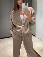 R&B | lässiges V-Ausschnitt Pullover- und Hose-Set