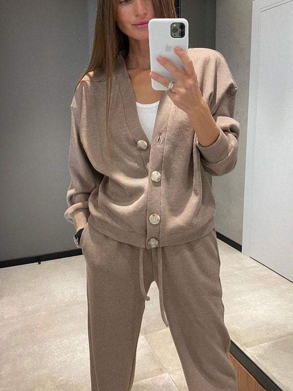 R&B | lässiges V-Ausschnitt Pullover- und Hose-Set