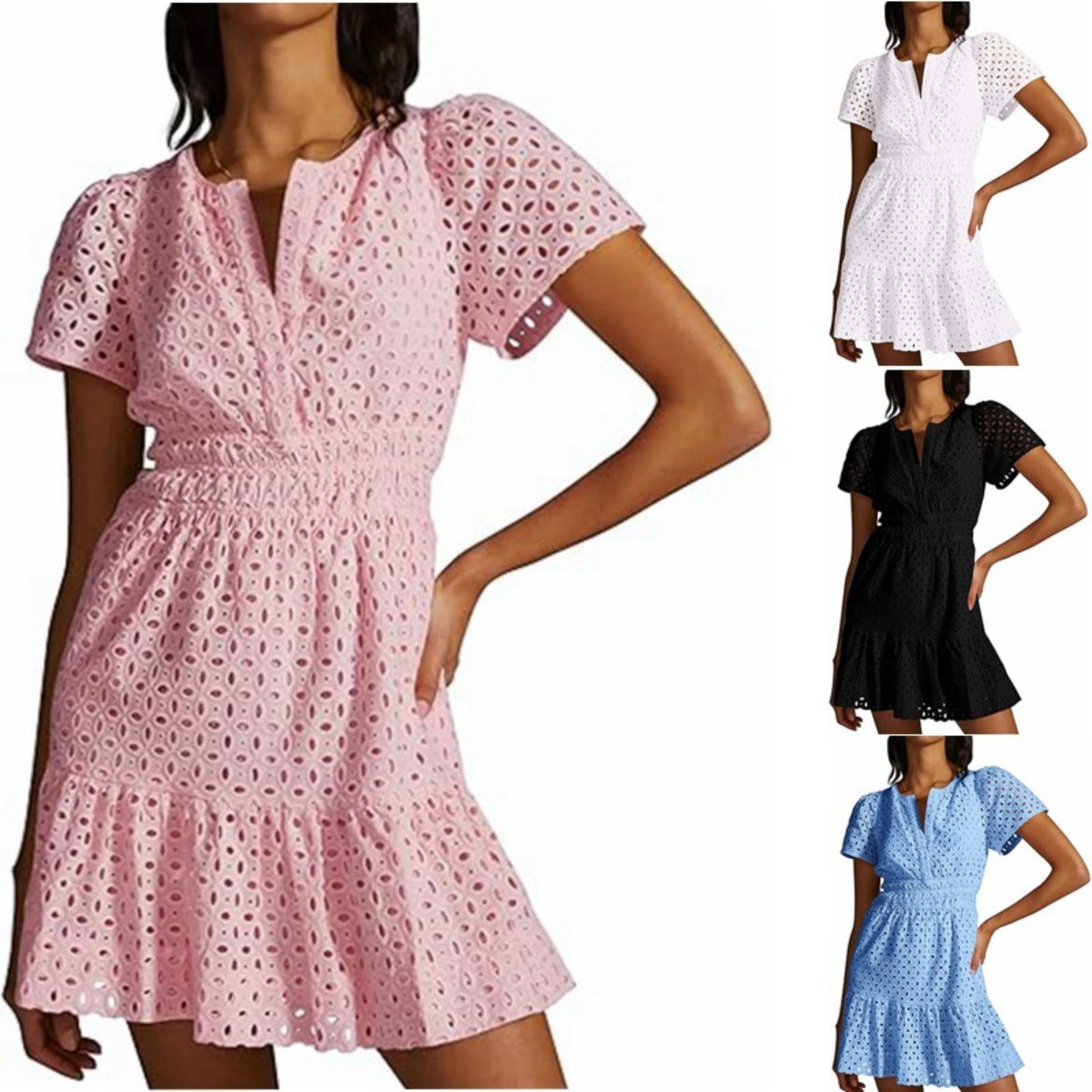 R&B | Kleid aus hohler Spitze mit V-Ausschnitt