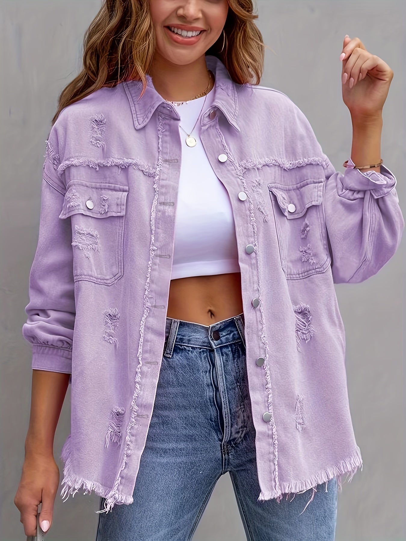 R&B | Zerrissene Denimjacke in Übergröße