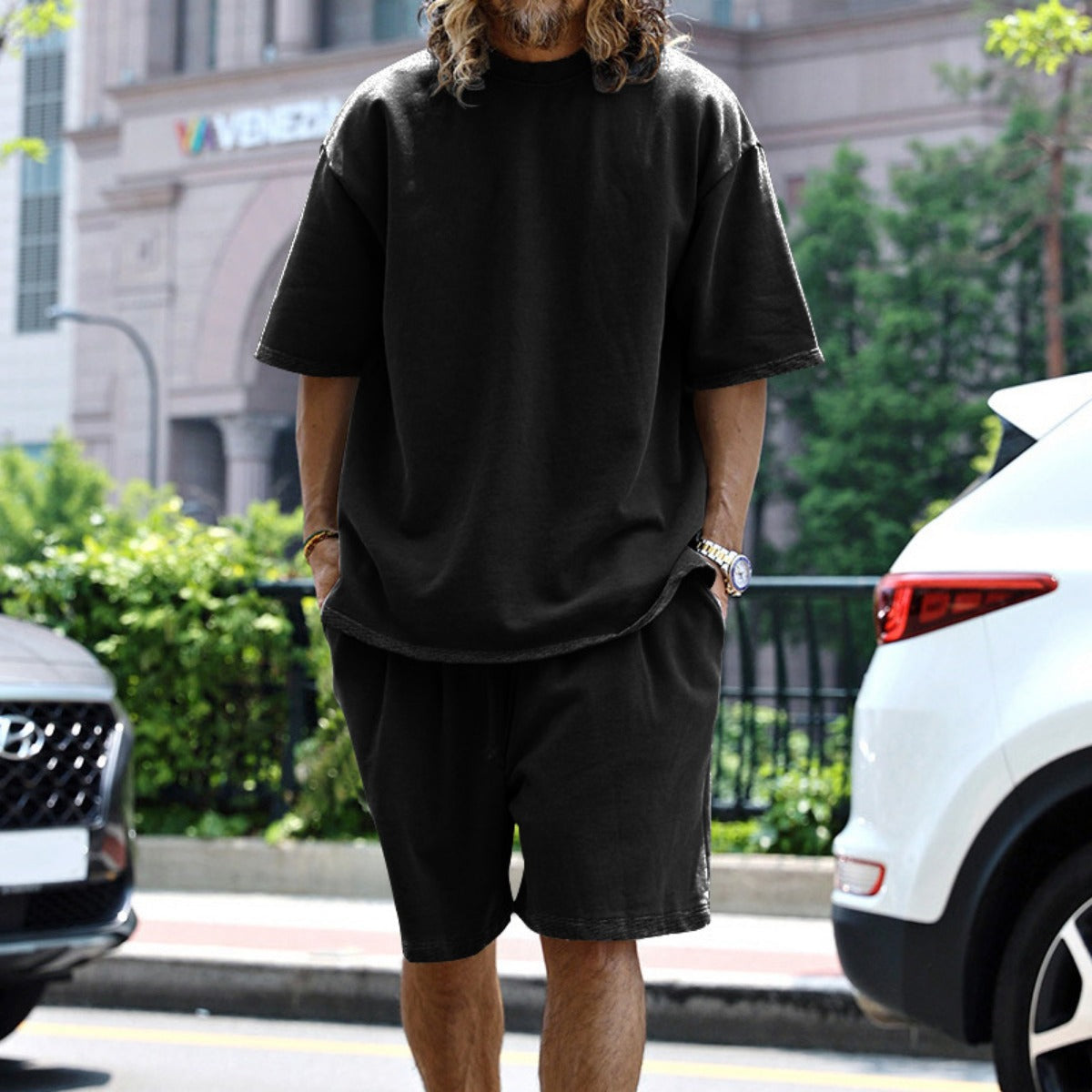 R&B | Lockeres T-Shirt Shorts einfarbiges Set