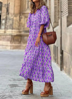 R&B | Großes böhmisches Kleid mit Rundhalsausschnitt und Laternenärmeln