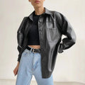 R&B | Vintage Leder Bomberjacke mit Reverskragen und Knopfverschluss