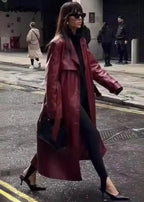 R&B | Leren Trenchcoat - elegante rote Damenjacke