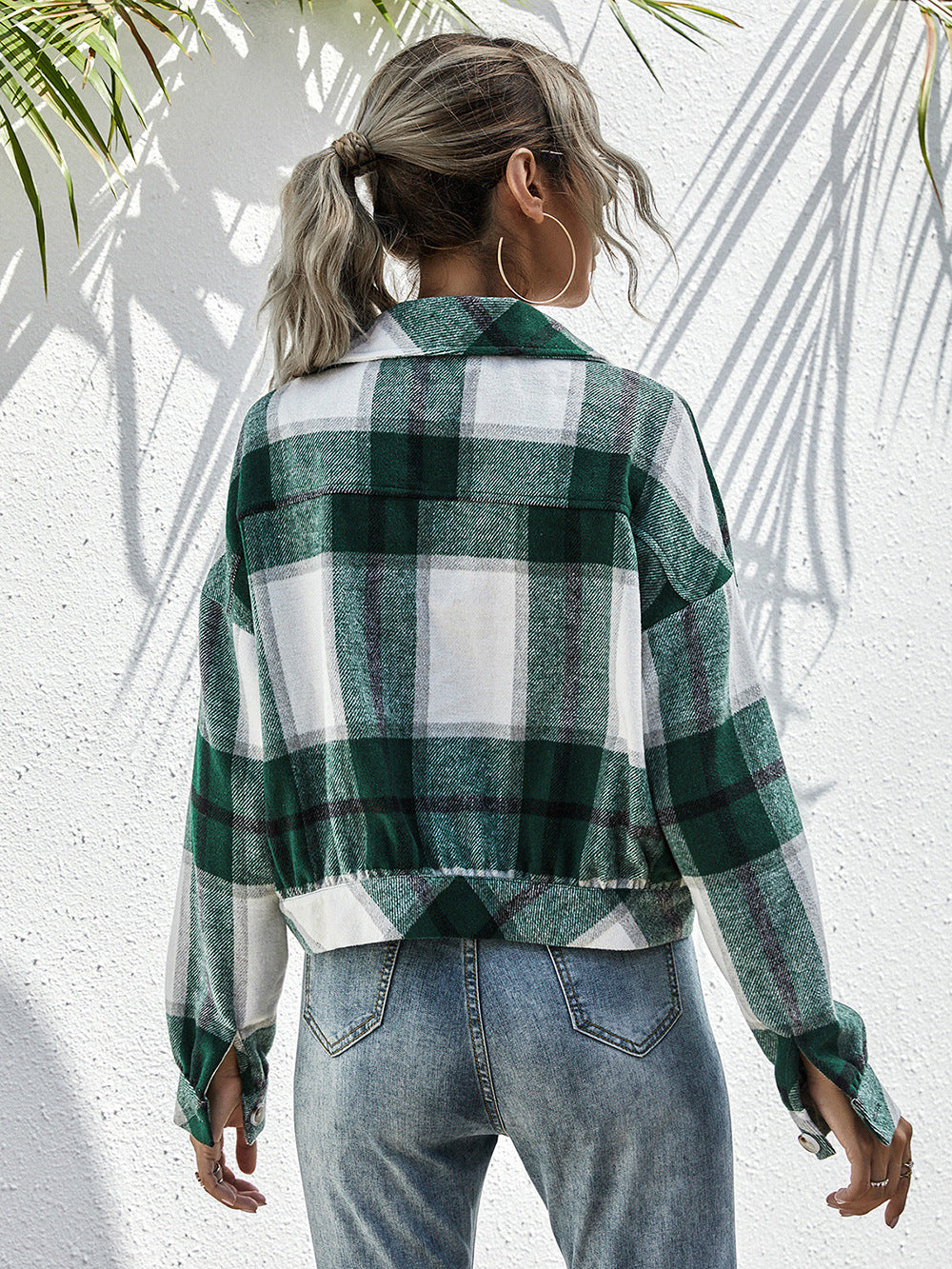 R&B | Karo Gefallen Schulter Shirtjacke