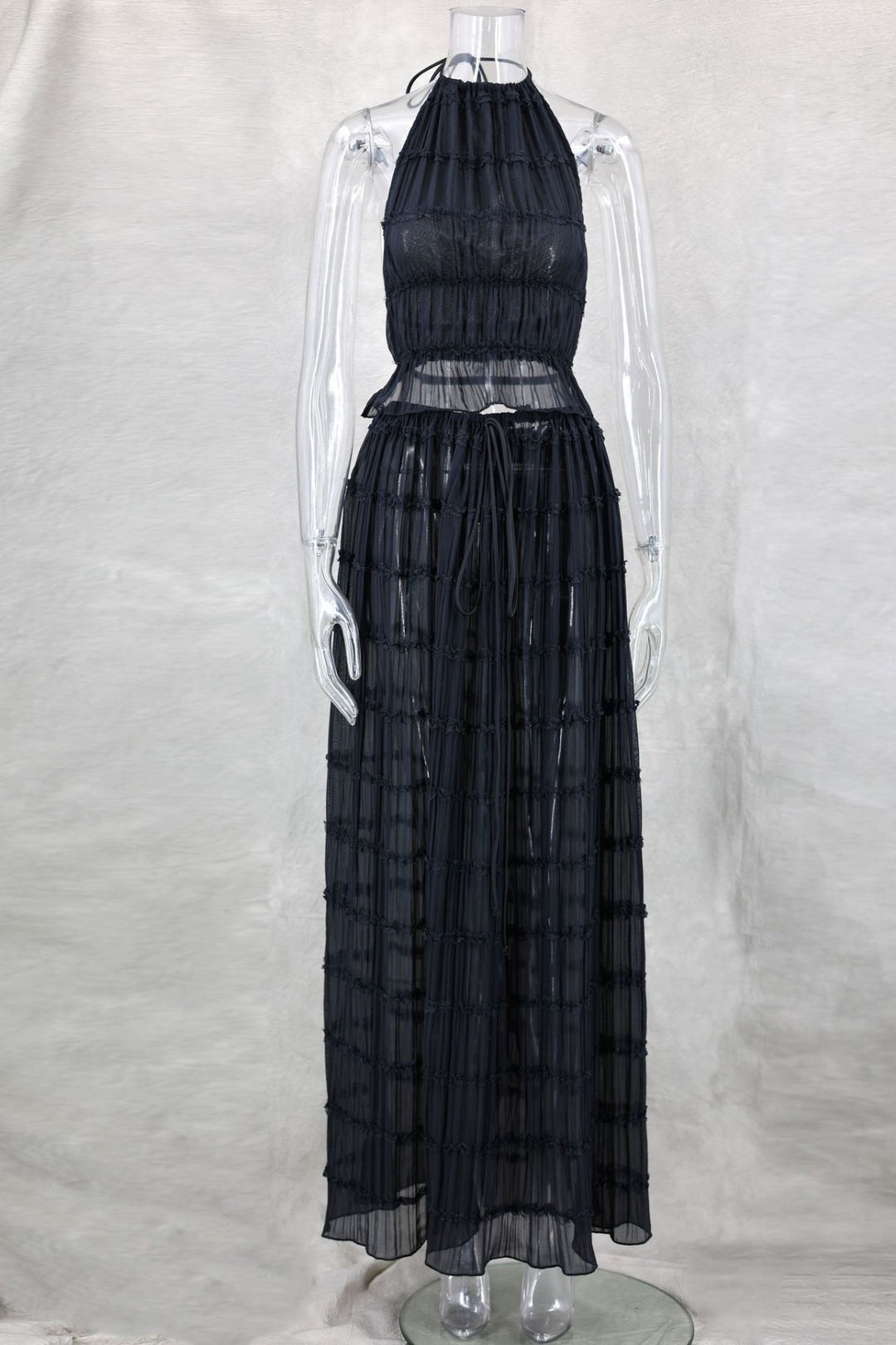 R&B | Neckholder Spitzenweste langes Kleid Set