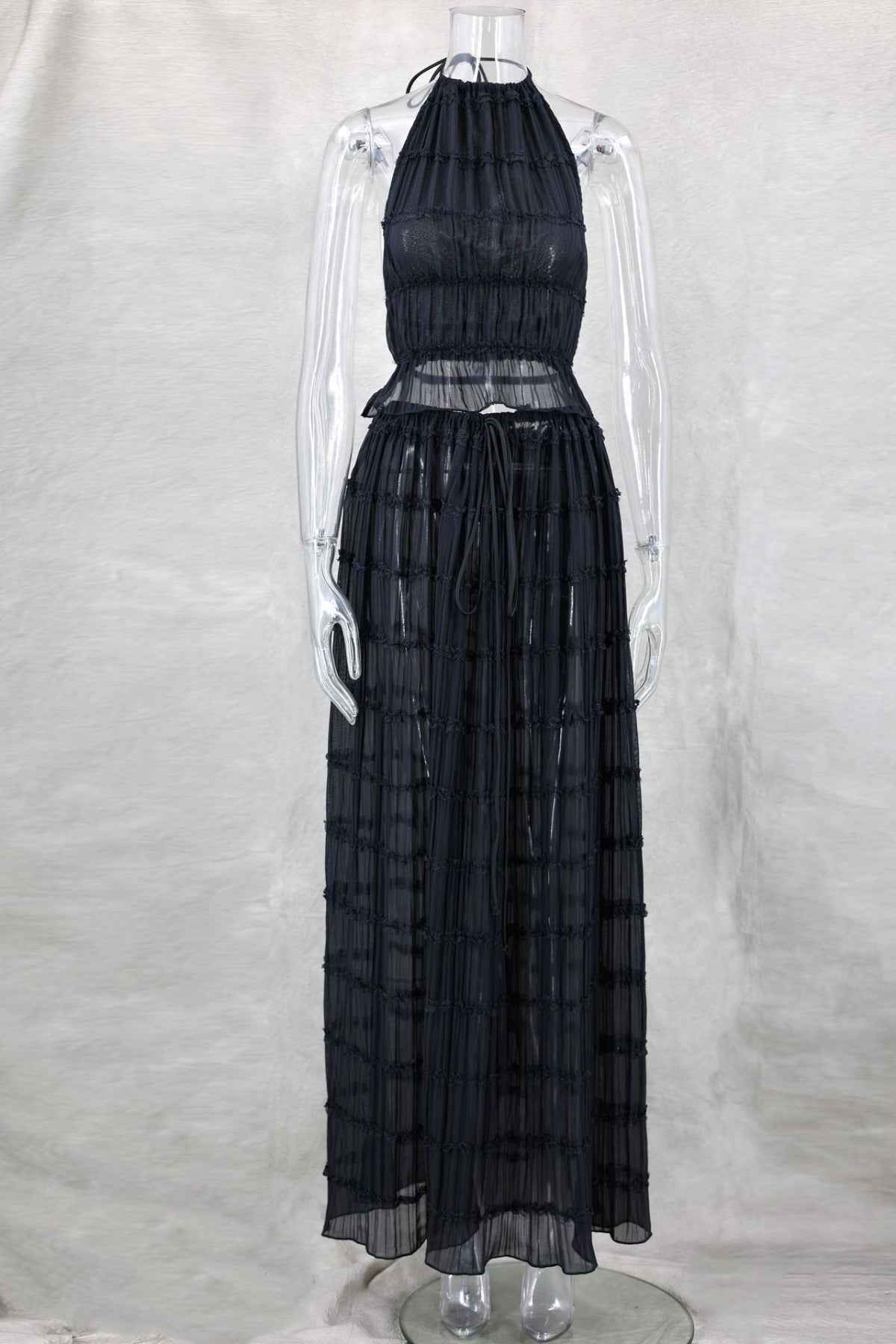 R&B | Neckholder Spitzenweste langes Kleid Set