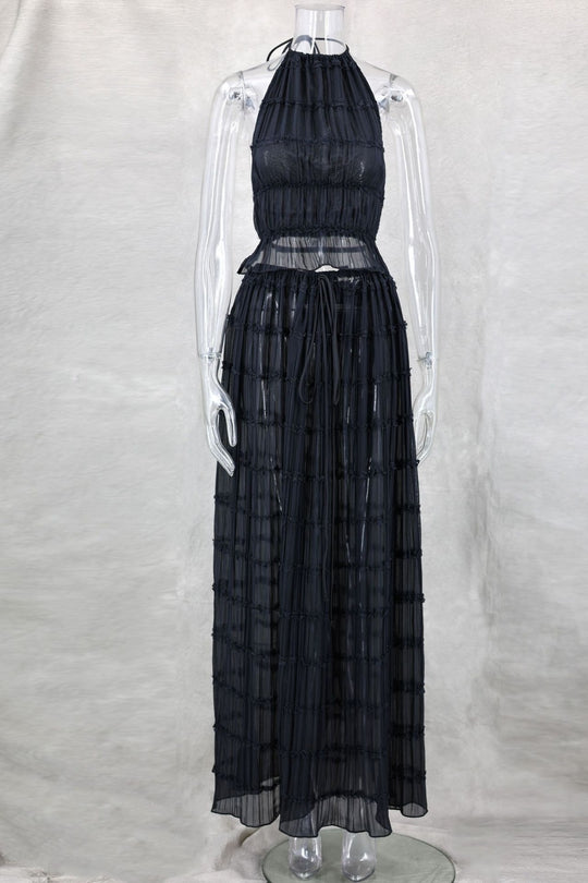 R&B | Neckholder Spitzenweste langes Kleid Set