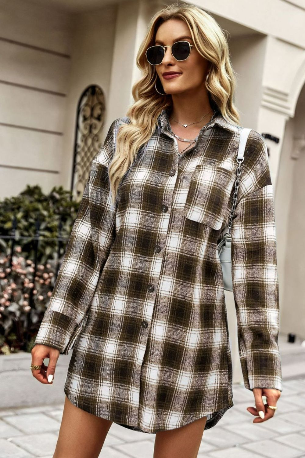R&B | Karierte Kurze Hemdjacke mit abgerundetem Saum