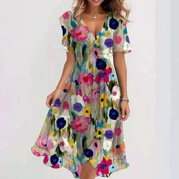 R&B | Stilvolles Blumenkleid mit Kurzen Ärmeln